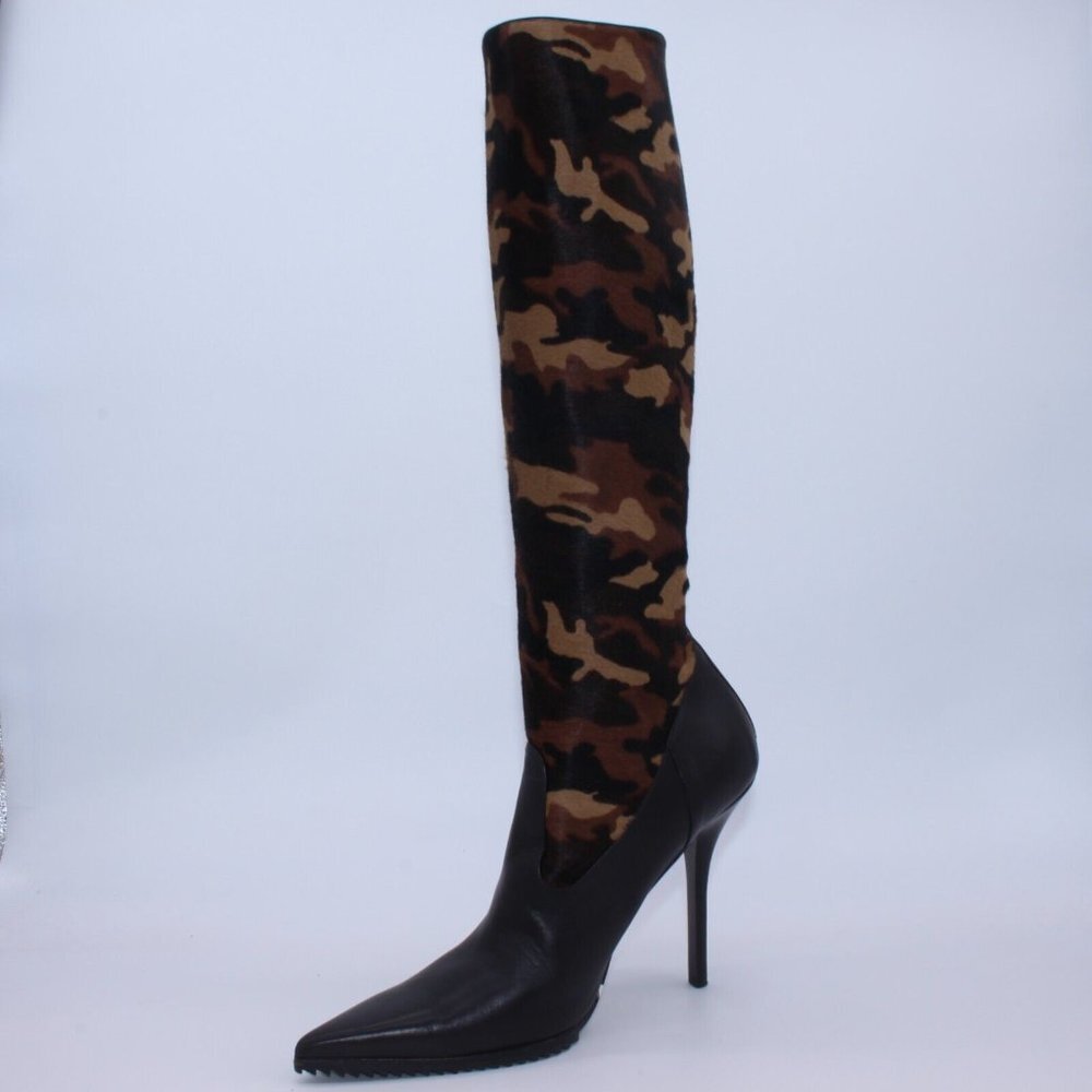 Michael Kors Camo Calf Hair Black Leather Boot Size 40 One Boot Only Not A Pair - Picture 2 of 11